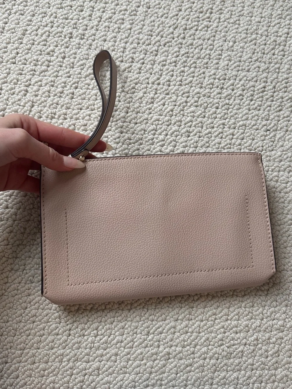 kate spade Blush Pink Leather Wristlet with Blue and Red Trim